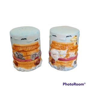 2PC Set Young Salt & Pepper Shakers Ceramic Embossed Handpainted